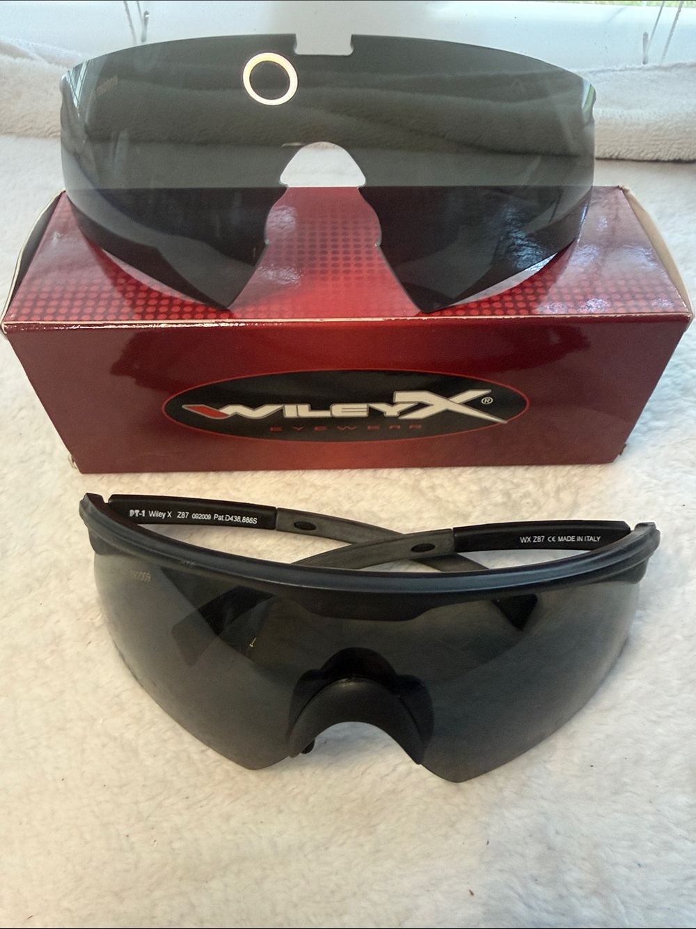 Wiley X PT-1S Sunglasses Gray Smoke Lens Black Frame Z87 Ballistic Made In Italy